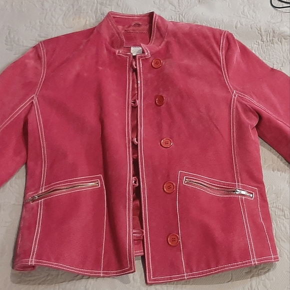 Unknown Jackets & Blazers - Hot Pink Suede Leather Jacket